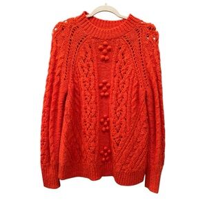 J. Crew Orange Oversized Cable Knit Sweater Alpaca Wool Blend Cozy Sz S